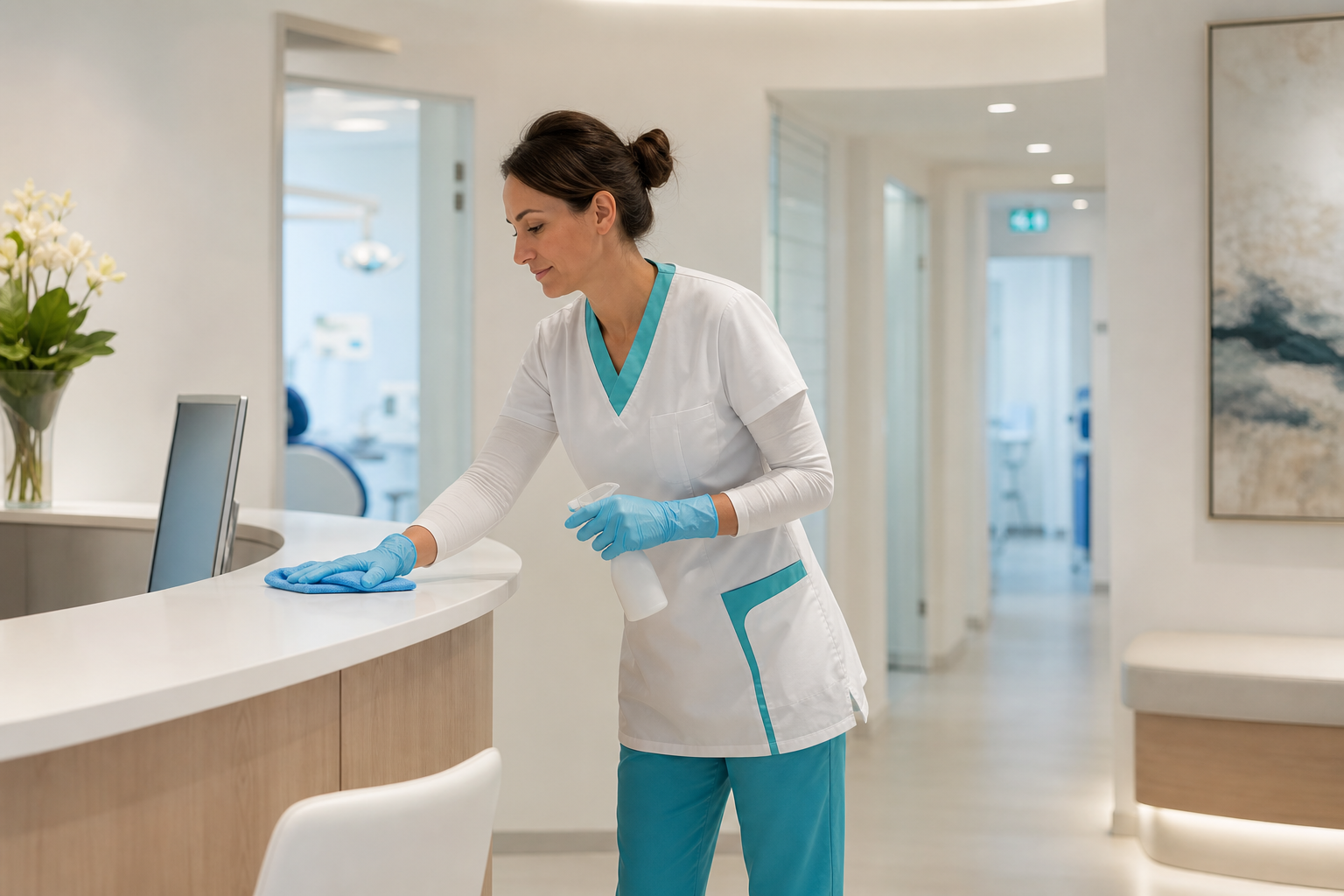 Praxisreinigung – helle, hygienische Arztpraxis mit professioneller Reinigung